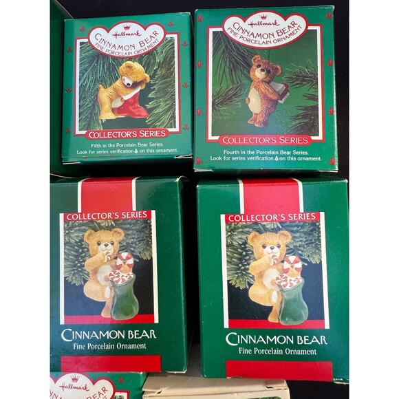 8 Vintage 1980’s Hallmark Ceramic Cinnamon Bear Ornament Lot All Mint! -36D - Picture 4 of 7
